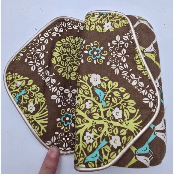 Vera Bradley Ruffled Tote Bag and wallet With Bird Print Brown/Green/Yellow 14" - Picture 9 of 10